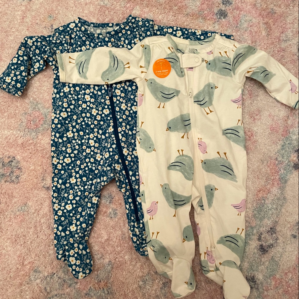 3 month Baby Girl 2-Way Zipper Footie Pajamas